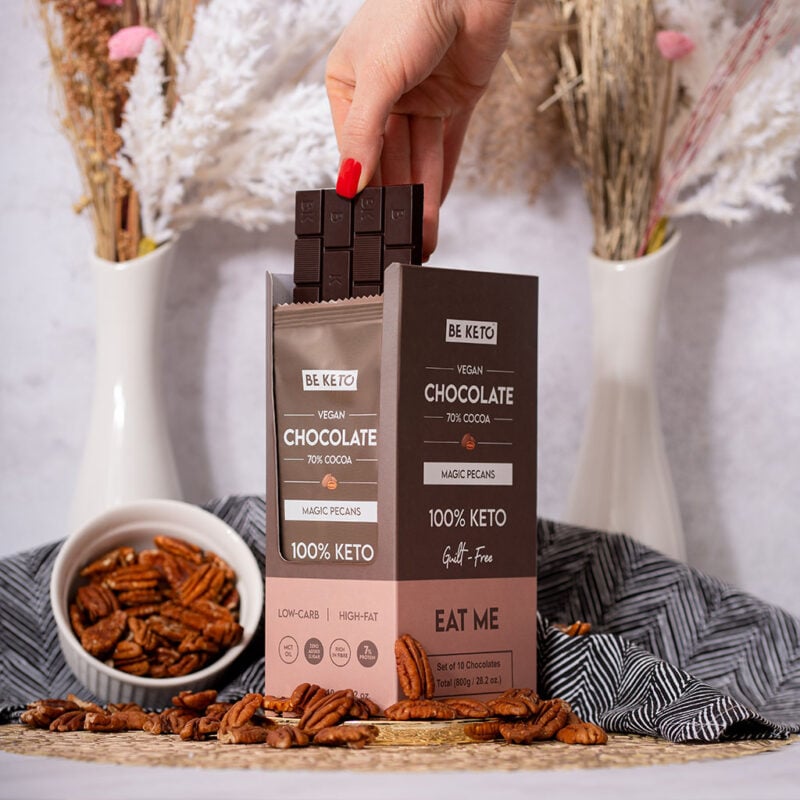Chocolate Keto Vegano con MCT – Pecana 80g Chocolate keto vegano con mct – pecana 80g