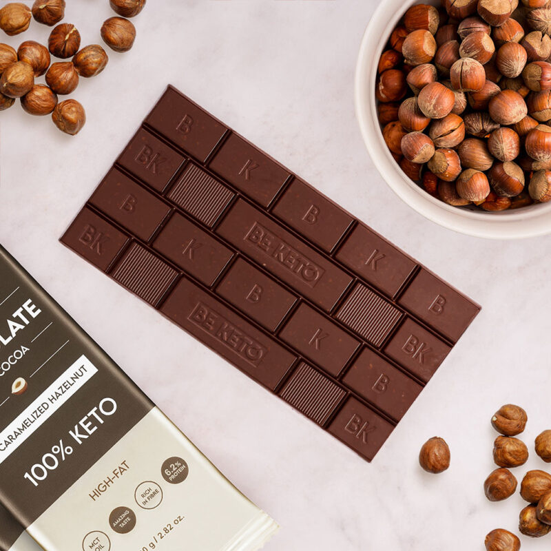 Chocolate Keto Vegano con MCT – Avellana Caramelizada 80g