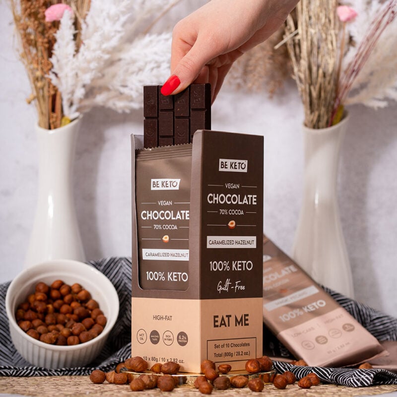 Chocolate keto vegano con mct – avellana caramelizada 80g