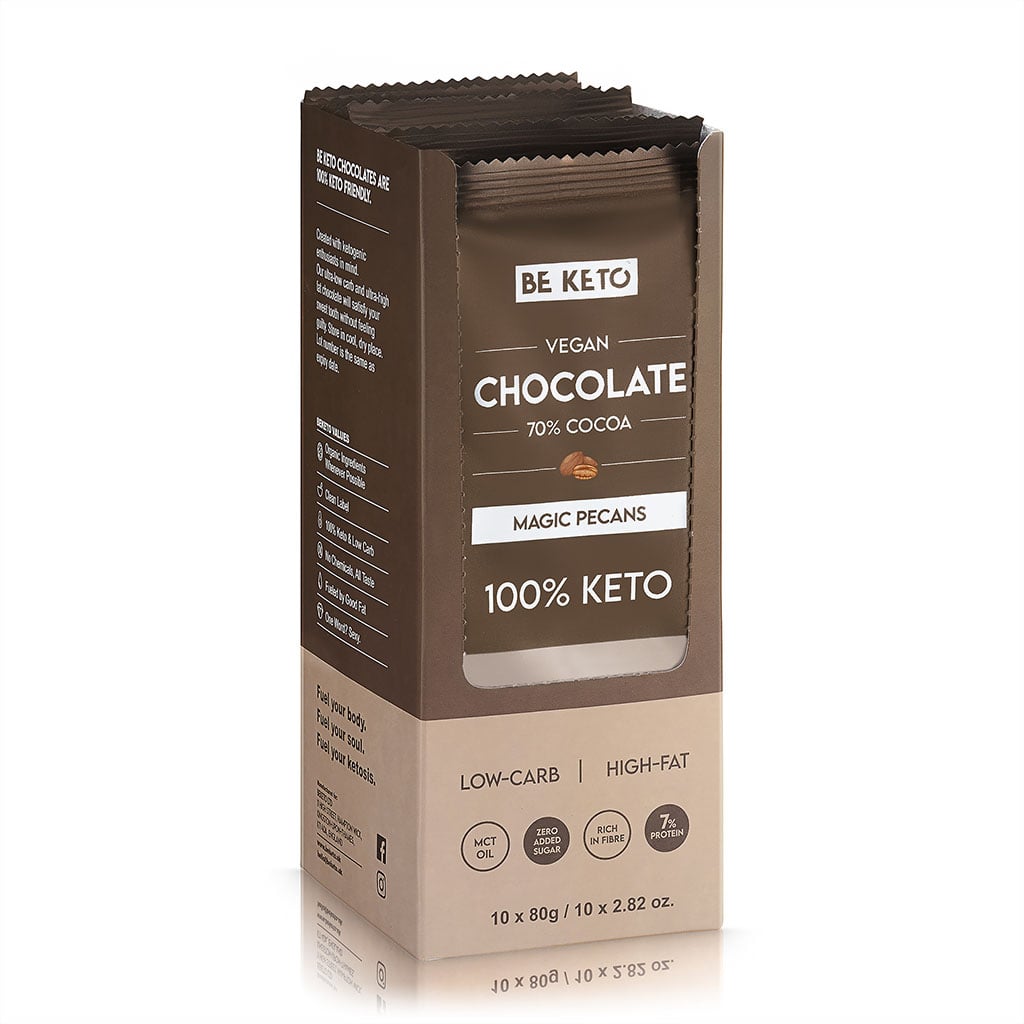 Set Chocolate Keto Vegano 10uds Chocolate Keto Vegano 10 x 80g – Nuez Pecana