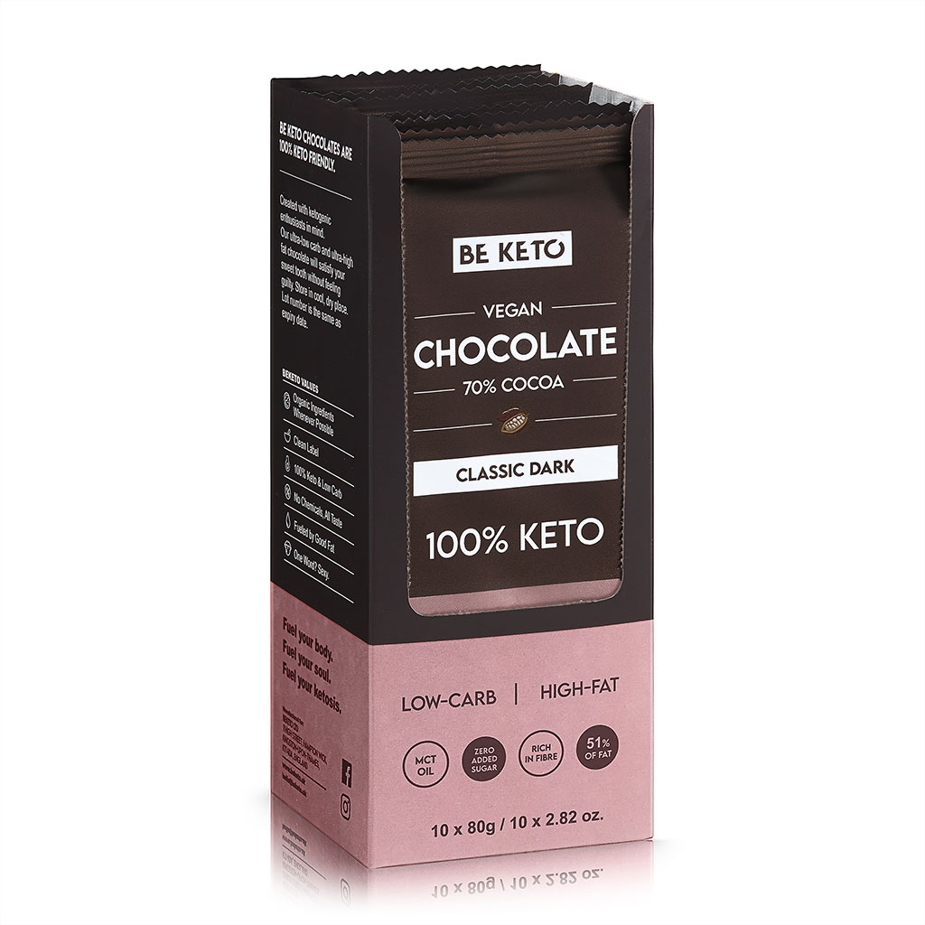 Set Chocolate Keto Vegano 10uds Chocolate Keto Vegano 10 x 80g – Clásico Negro