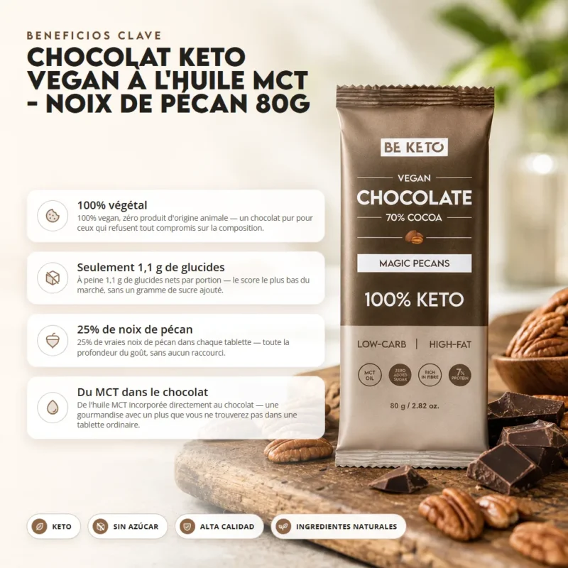 Chocolate Keto Vegano con MCT – Pecana 80g – Benefit Chocolate keto vegano con mct – pecana 80g