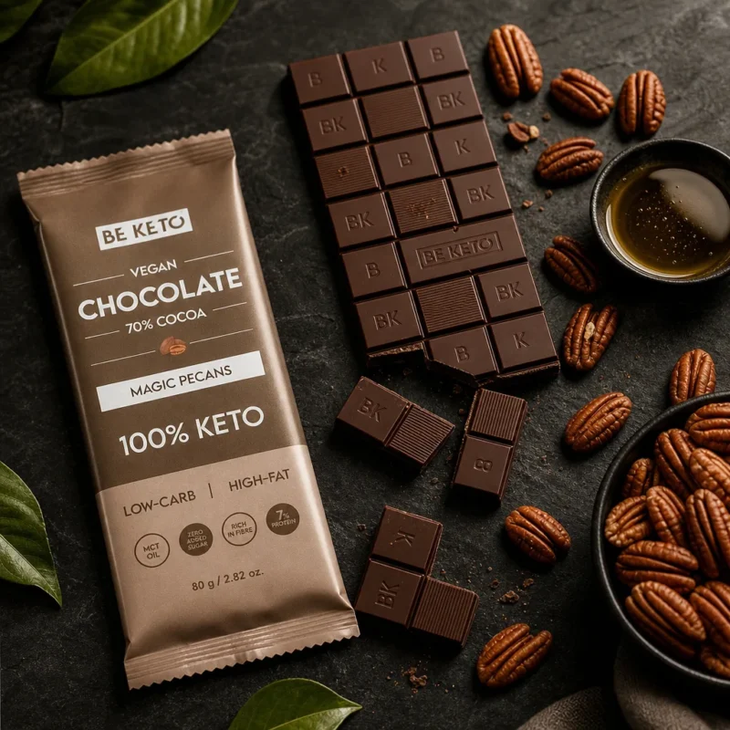 Chocolate Keto Vegano con MCT – Pecana 80g – Lifestyle 2 Chocolate keto vegano con mct – pecana 80g