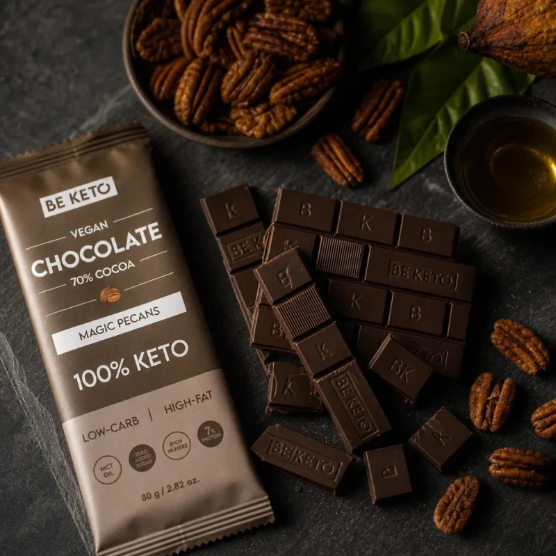 Chocolate Keto Vegano con MCT – Pecana 80g – Lifestyle 3 Chocolate keto vegano con mct – pecana 80g