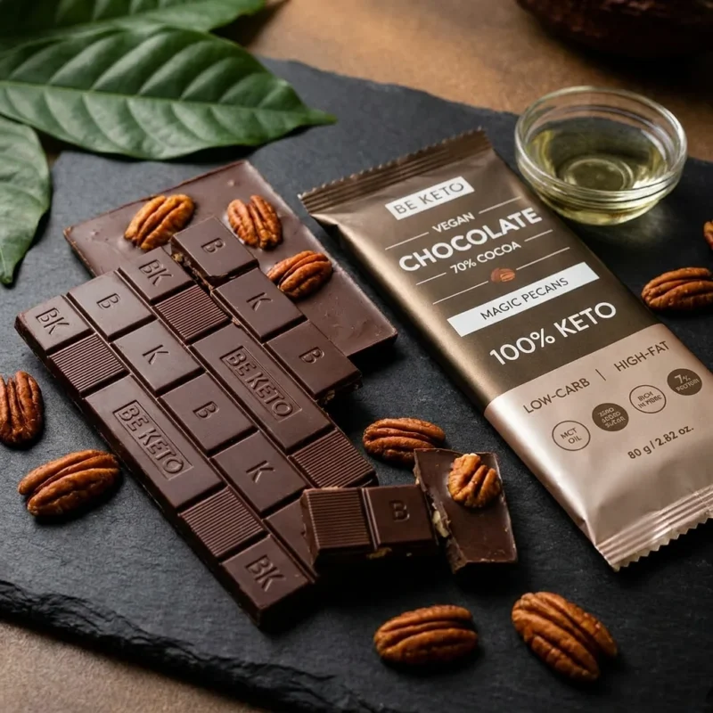 Chocolate Keto Vegano con MCT – Pecana 80g – Lifestyle 5 Chocolate keto vegano con mct – pecana 80g