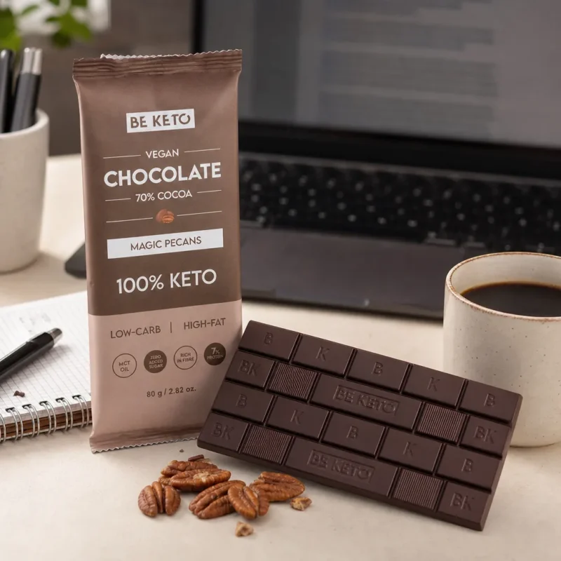 Chocolate Keto Vegano con MCT – Pecana 80g – Lifestyle 6 Chocolate keto vegano con mct – pecana 80g