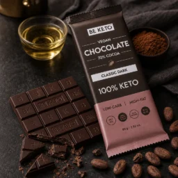 Chocolate Keto Vegano con MCT – Oscuro Clásico 80g – Lifestyle 1 Chocolate keto vegano con mct – oscuro clásico 80g