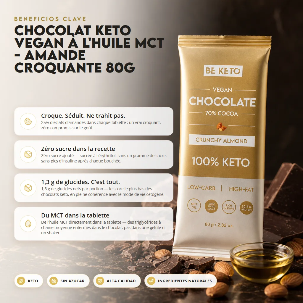 Chocolate Keto Vegano con MCT – Almendra Crujiente 80g