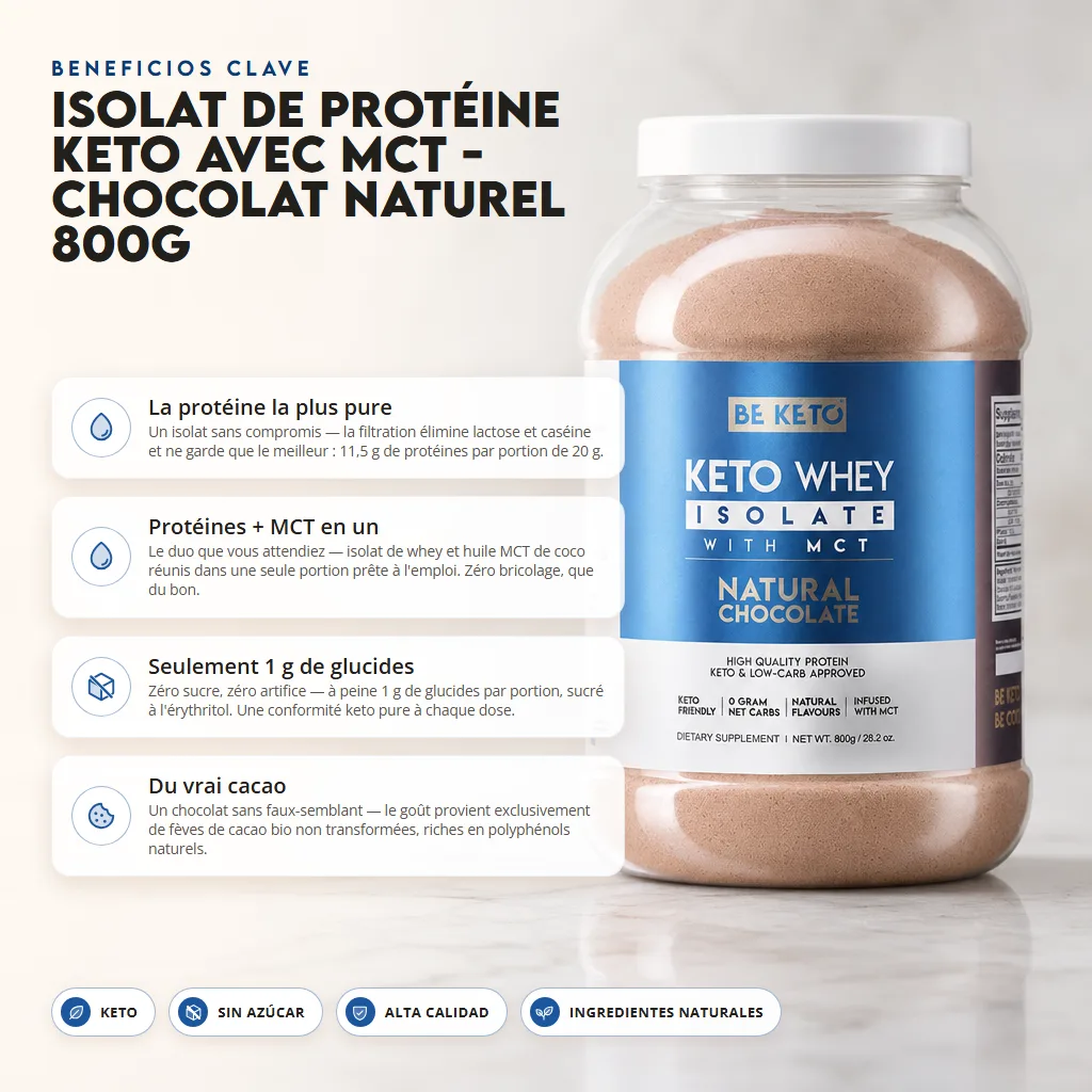 Proteína Keto con MCT – Chocolate Natural 800g