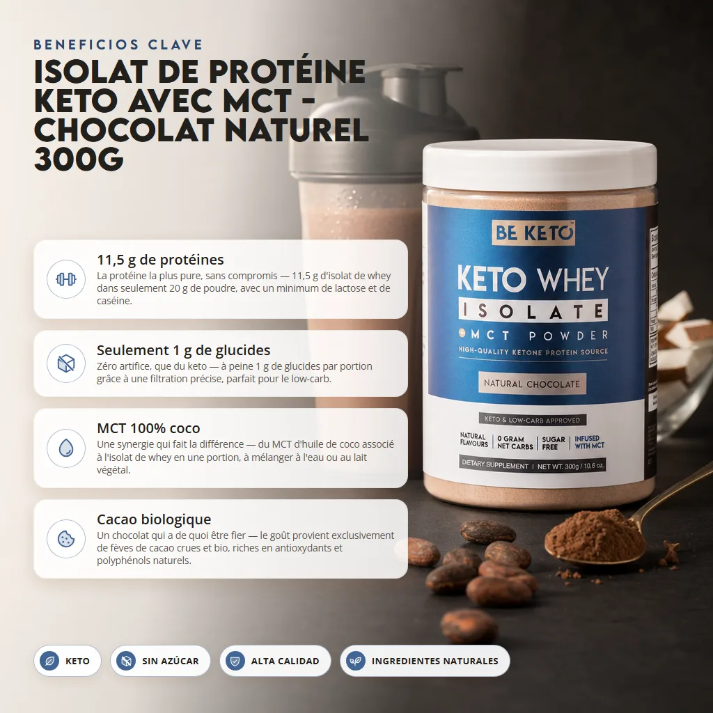 Proteína Keto con MCT – Chocolate Natural 300g