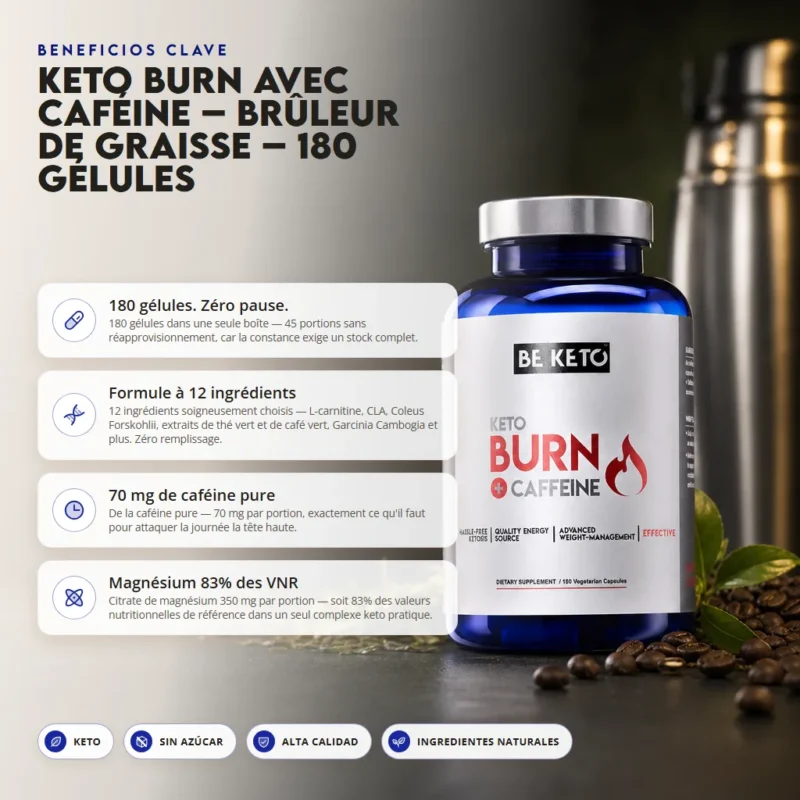 Quema grasa keto burn con cafeína – 180 cápsulas