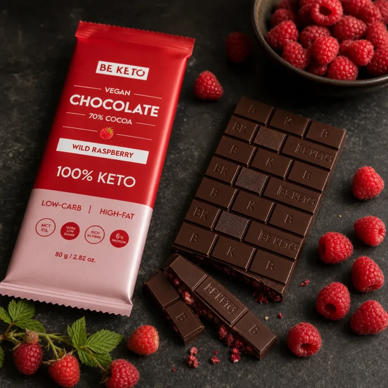 Chocolate Keto Vegano con MCT – Frambuesa Silvestre 80g – Lifestyle 1 Chocolate keto vegano con mct – frambuesa silvestre 80g