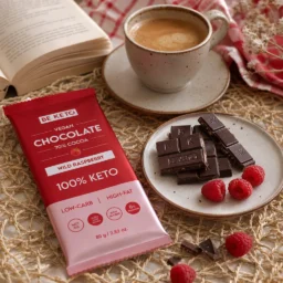Chocolate Keto Vegano con MCT – Frambuesa Silvestre 80g – Lifestyle 3 Chocolate keto vegano con mct – frambuesa silvestre 80g