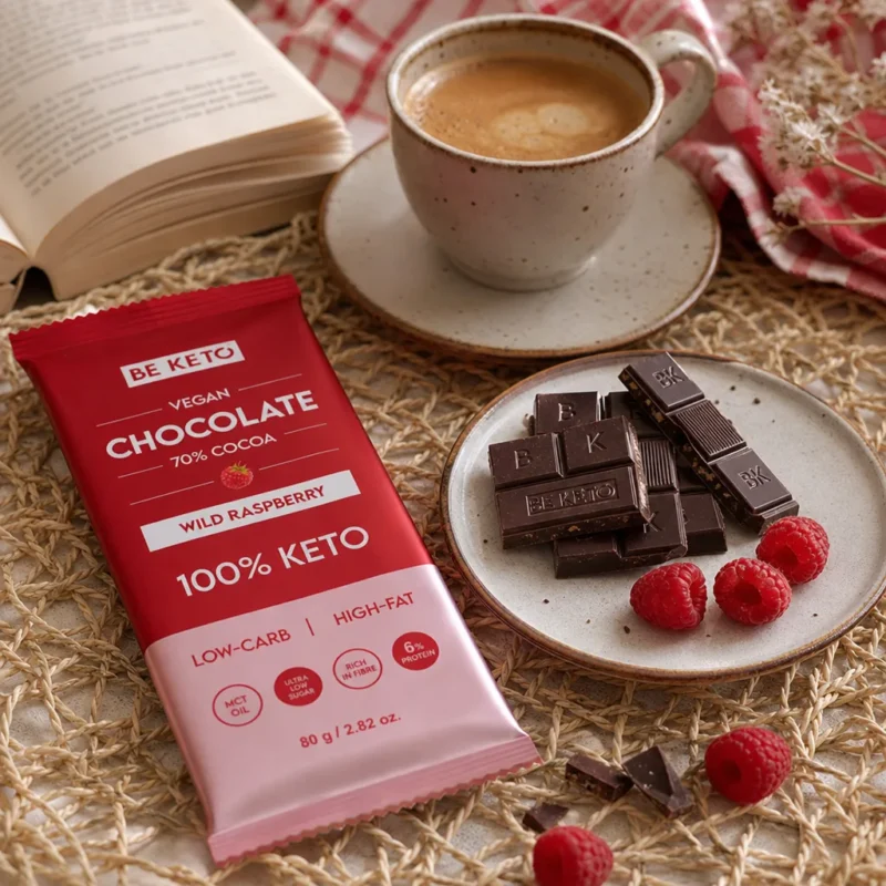 Chocolate Keto Vegano con MCT – Frambuesa Silvestre 80g – Lifestyle 3 Chocolate keto vegano con mct – frambuesa silvestre 80g