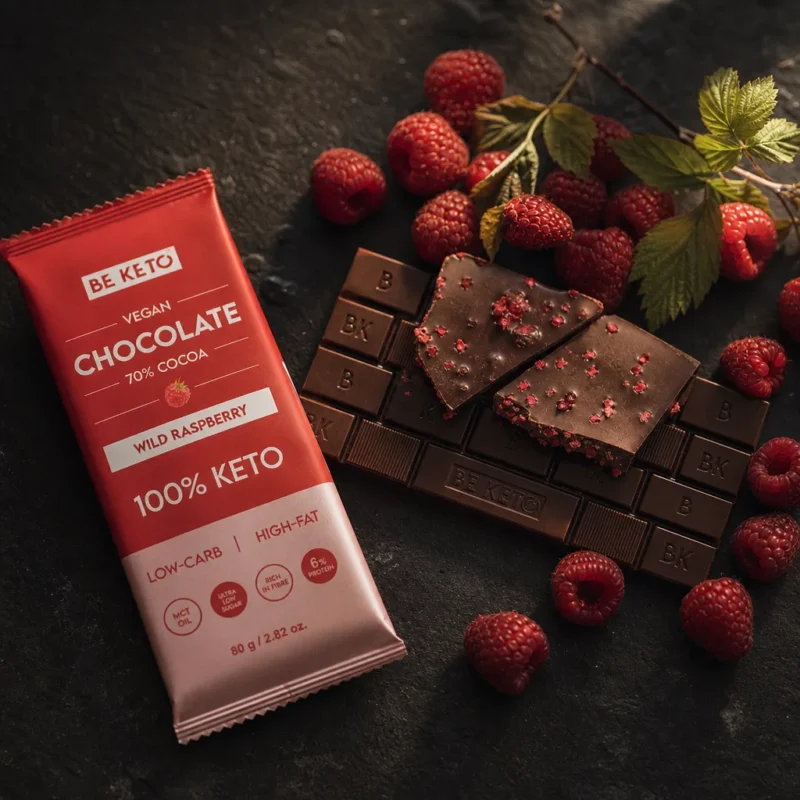Chocolate Keto Vegano con MCT – Frambuesa Silvestre 80g – Lifestyle 4 Chocolate keto vegano con mct – frambuesa silvestre 80g