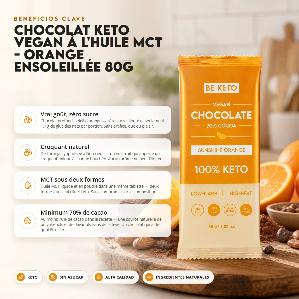 Chocolate Keto Vegano con MCT – Naranja Solar 80g