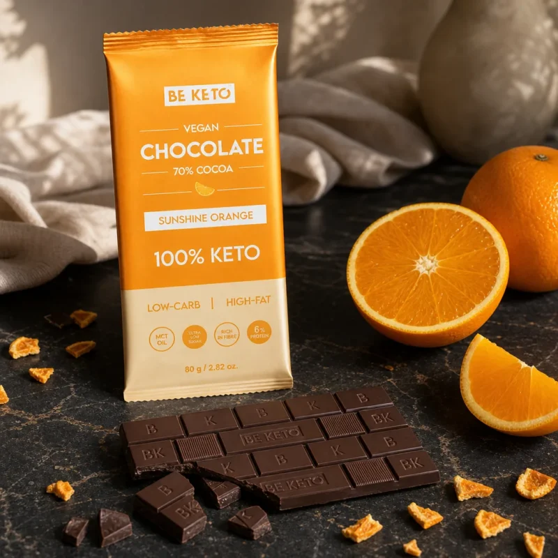 Chocolate Keto Vegano con MCT – Naranja Solar 80g – Lifestyle 3 Chocolate keto vegano con mct – naranja solar 80g