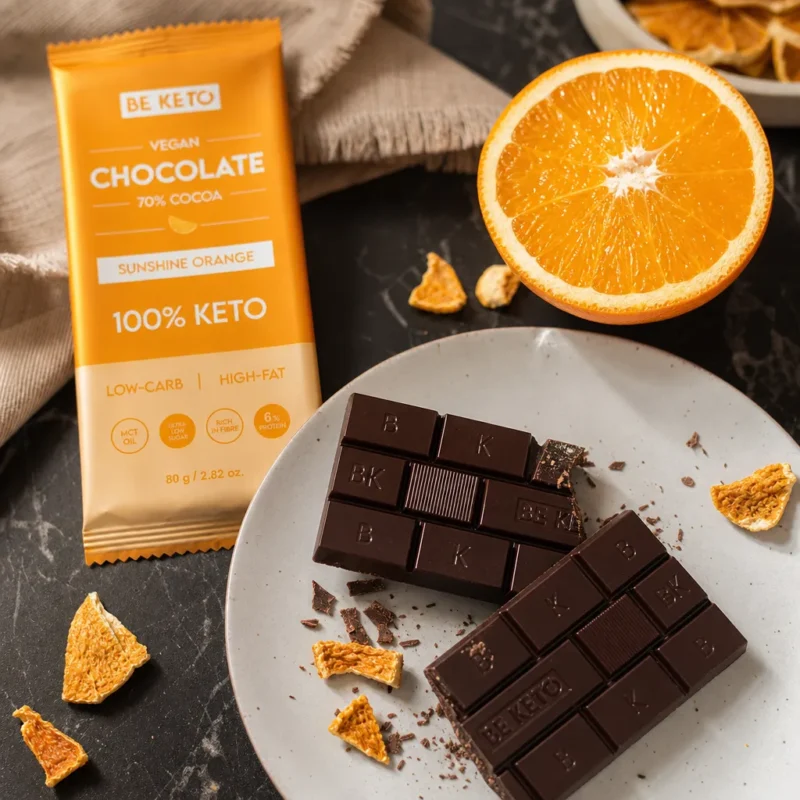 Chocolate Keto Vegano con MCT – Naranja Solar 80g – Lifestyle 4 Chocolate keto vegano con mct – naranja solar 80g