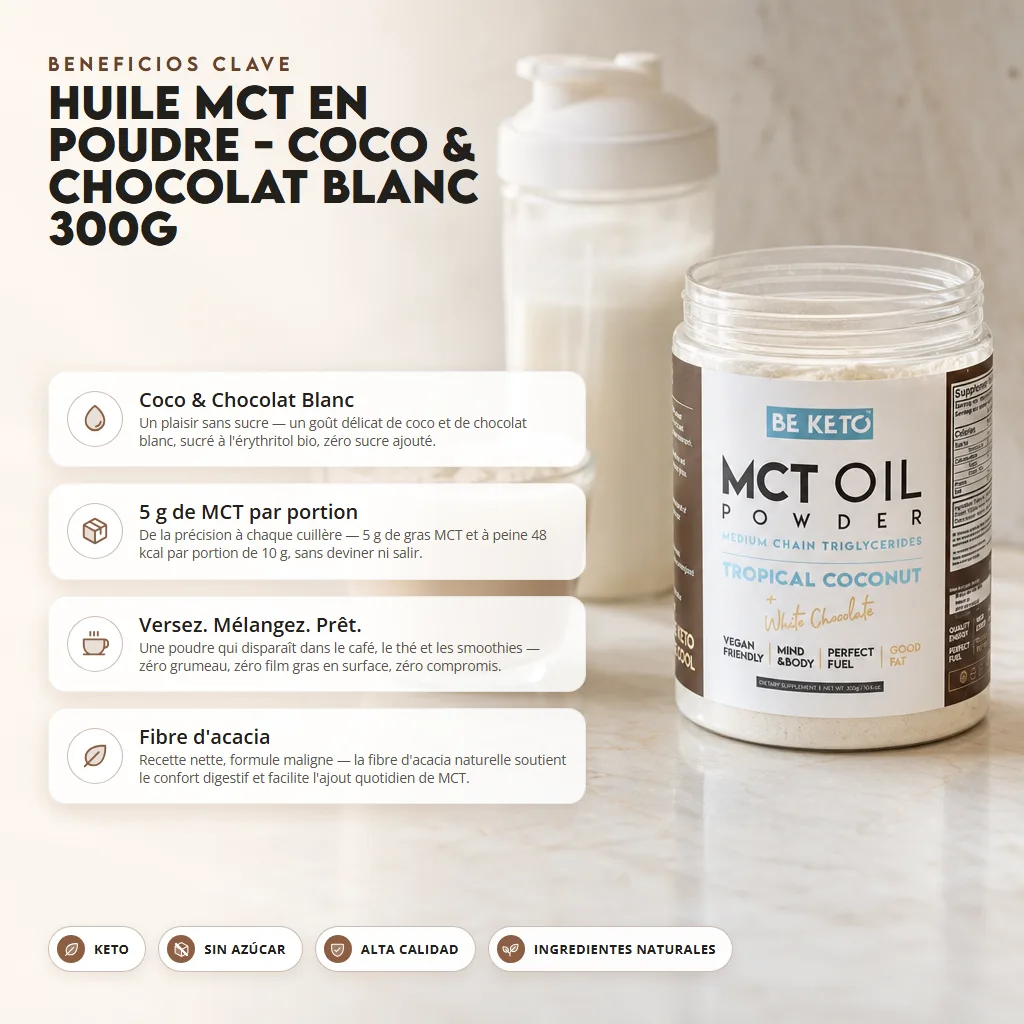 Aceite MCT en Polvo – Coco y Chocolate Blanco 300g
