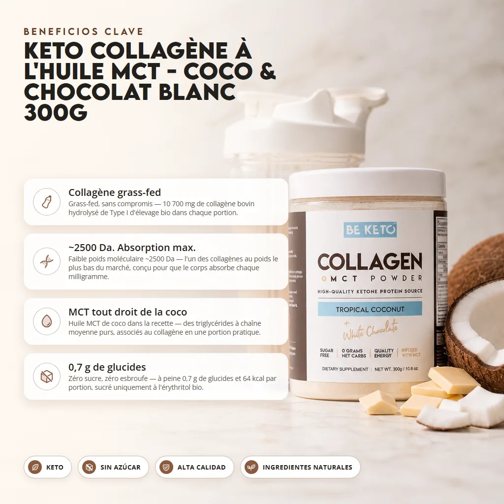 Colágeno Keto con MCT – Coco y Chocolate Blanco 300g