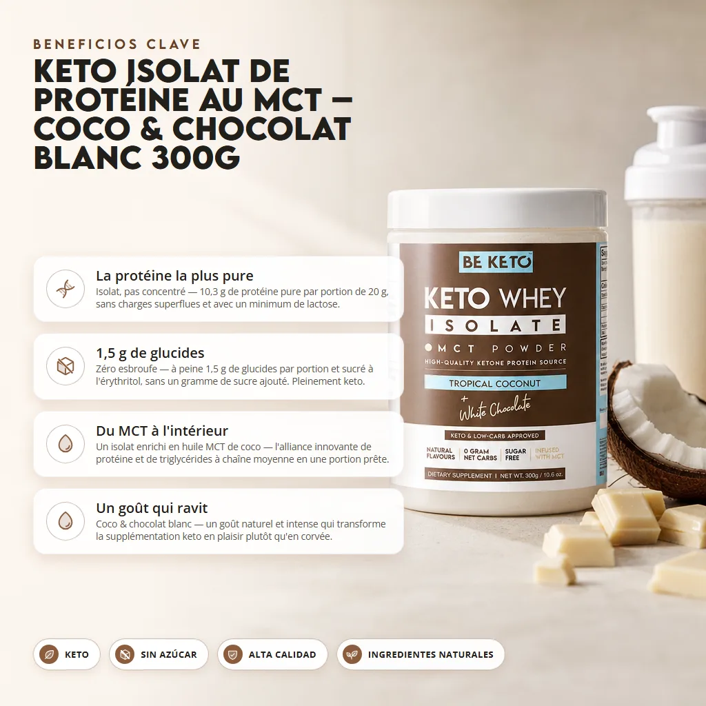 Proteína Keto con MCT – Coco y Chocolate Blanco 300g