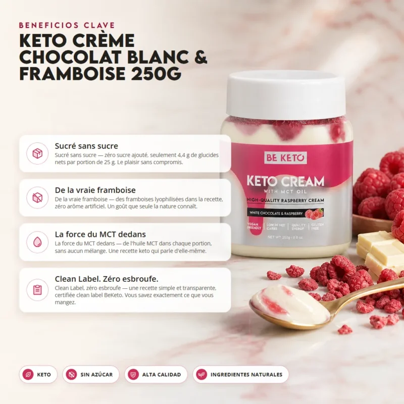 Crema keto™ chocolate blanco y frambuesa 250g