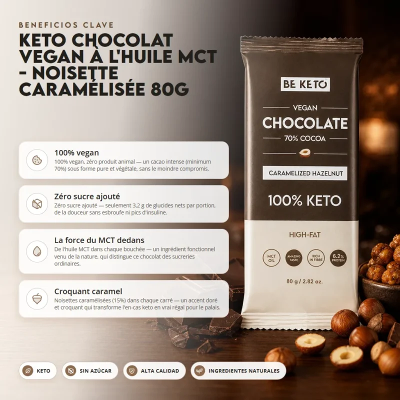 Chocolate keto vegano con mct – avellana caramelizada 80g