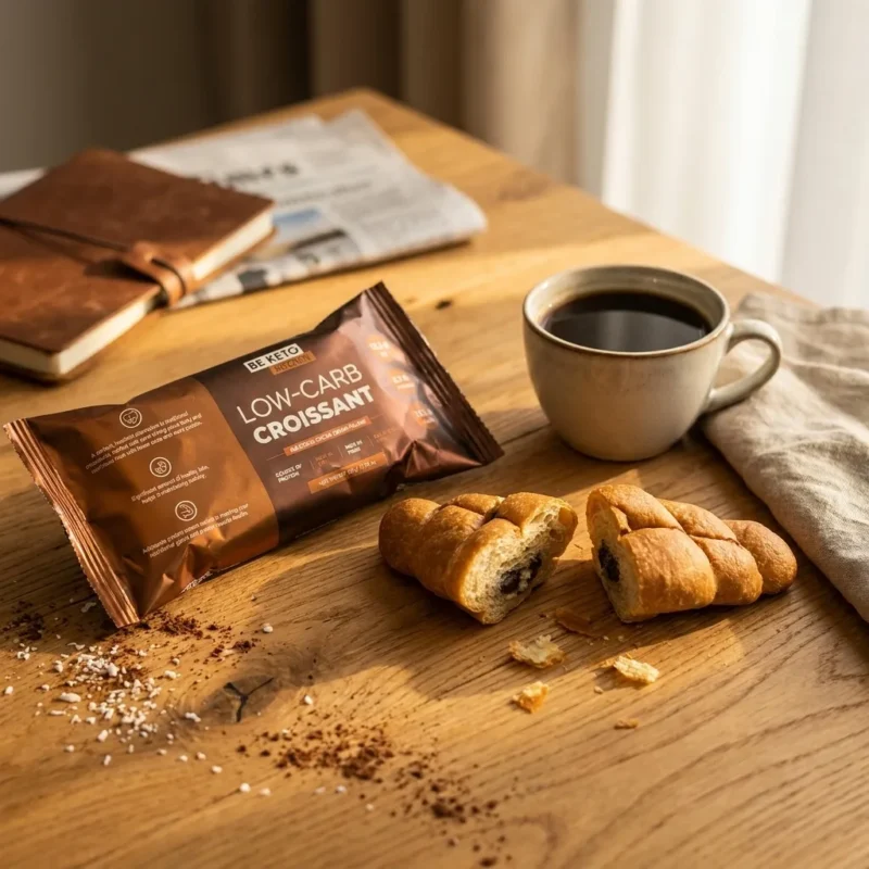 Croissant Bajo en Carbohidratos con Relleno de Chocolate 50g – Lifestyle 1 Croissant bajo en carbohidratos con relleno de chocolate 50g