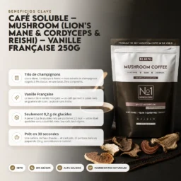 Café con adaptógenos – mushroom (lion’s mane, cordyceps y reishi) – vainilla francesa 250g