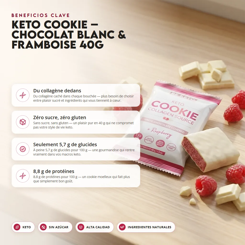 Galleta Keto – Chocolate Blanco y Frambuesa 40g