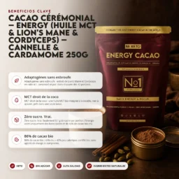 Cacao ceremonial – energy (aceite mct & lion’s mane & cordyceps) – canela & cardamomo 250g