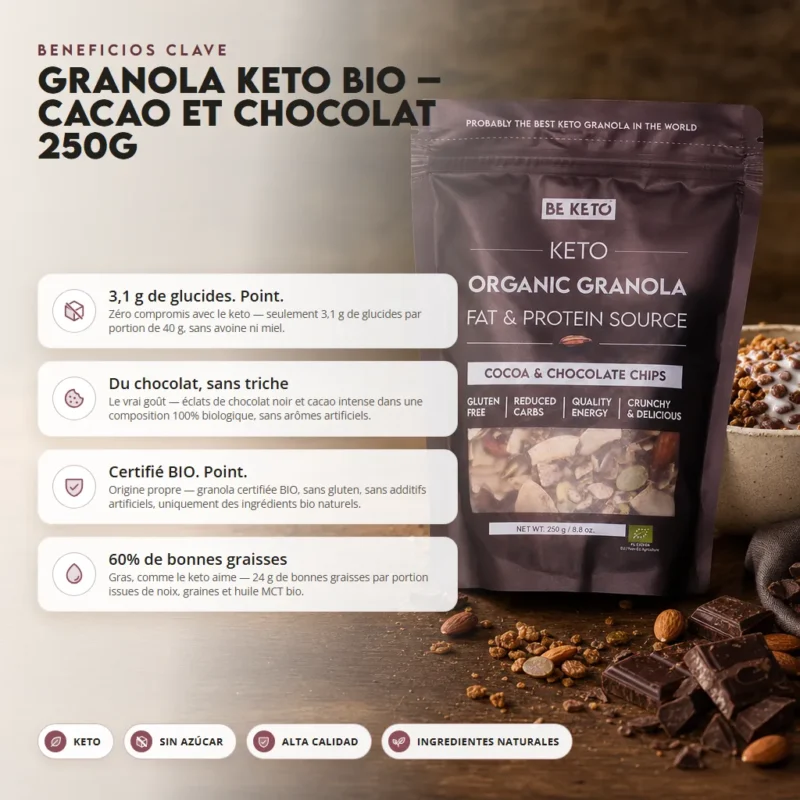 Granola keto bio – cacao y chocolate 250g