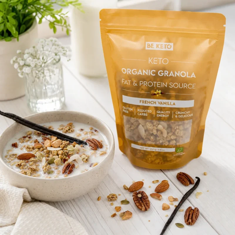 Granola Keto BIO – Vainilla Francesa 250g – Lifestyle 3 Granola keto bio – vainilla francesa 250g