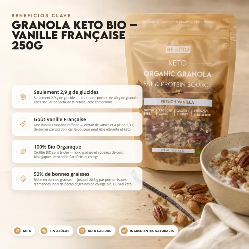 Granola Keto BIO – Vainilla Francesa 250g – Benefit Granola keto bio – vainilla francesa 250g